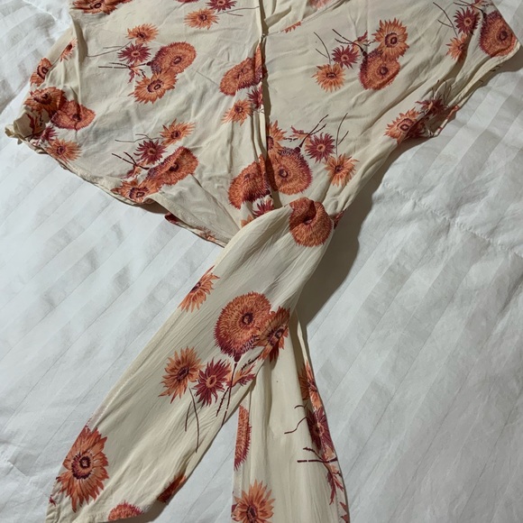 Madewell Cream Orange Sash Tie Wrap Top Dutch Dandelion Print - Picture 7 of 9